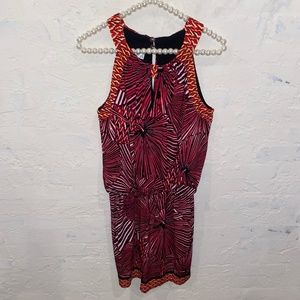 London Times Sleeveless Dress Printed Pink Black Yellow White Keyhole Sz 6